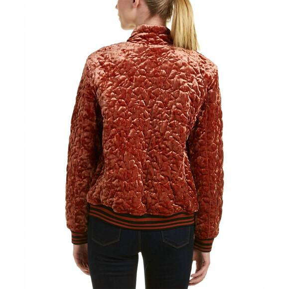 NEW BERNARDO quilted velvet bomber jacket in brown - Picture 2 of 3